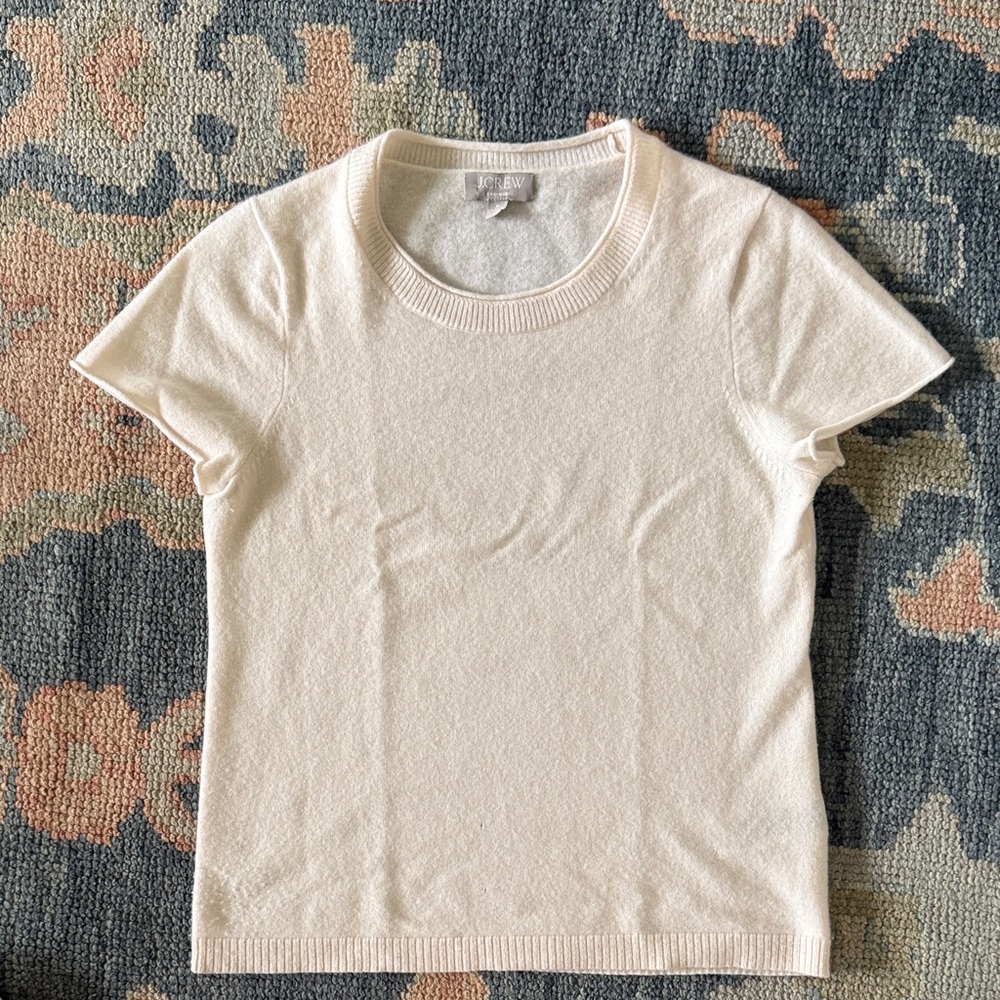 J. Crew Cream Short Sleeve Cashmere Sweater
